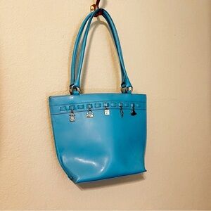 Wilson’s Leather Y2K Vintage Turquoise Leather Charm Hand Bag
